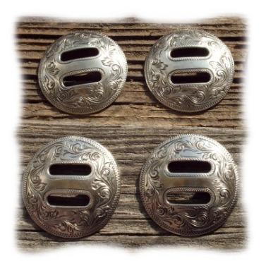 4 pcs of New SADDLE BRIGHT SILVER SLOTTED CONCHO in 1 1/2" or 1" 
